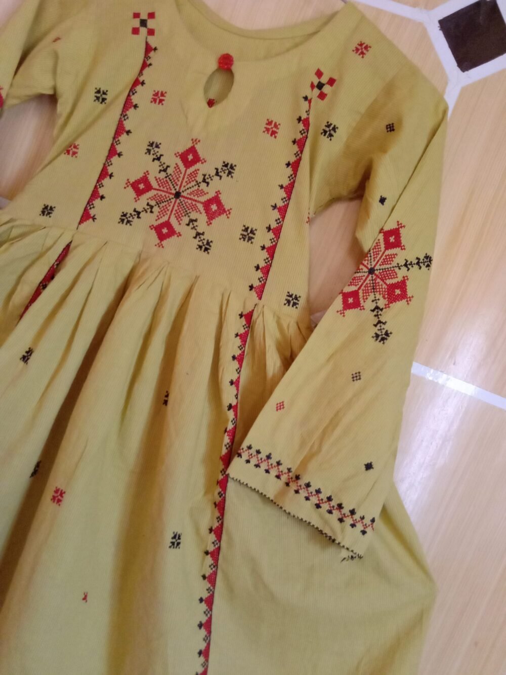 5 Reasons to Choose a Cross Chikankari Chunat Frock Golden for Your Wardrobe - Image 2