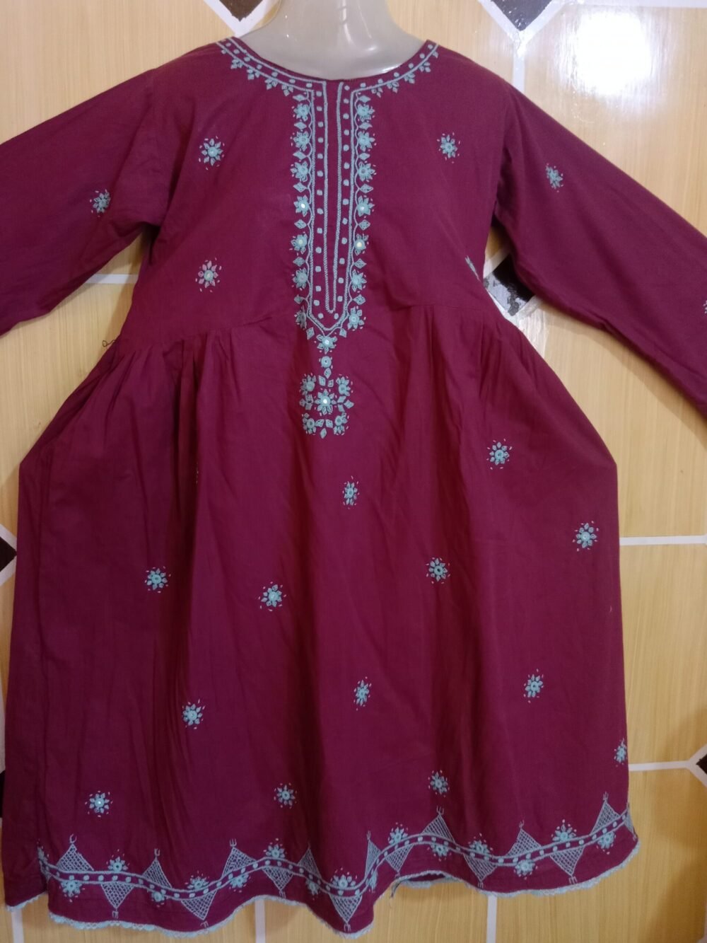 10 Compelling Reasons to Own the Solid Chikankari Chunat Frock Maroon - Image 2