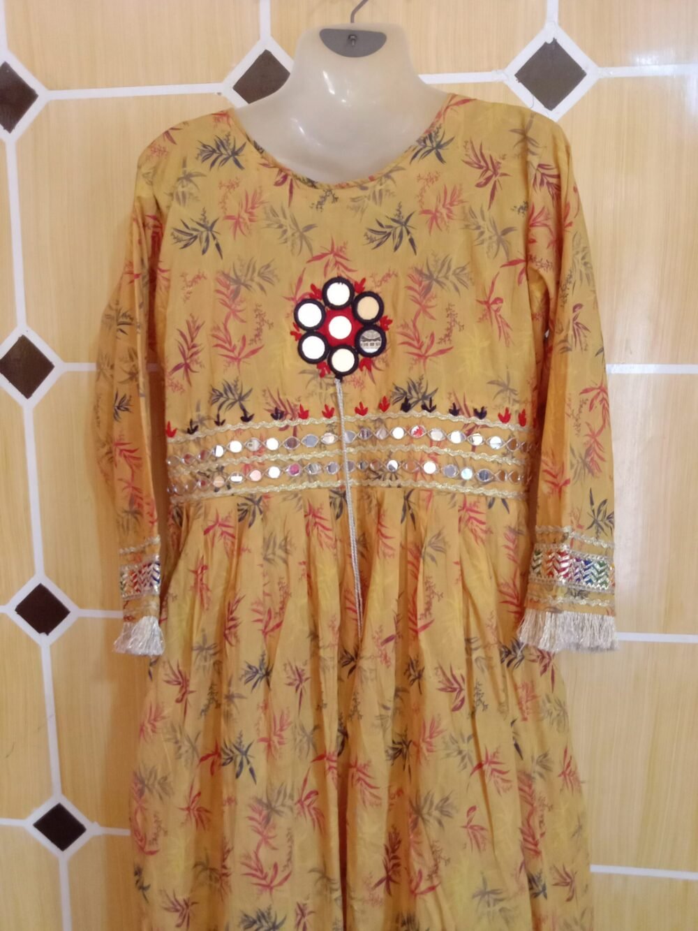 7 Powerful Reasons to Own a Mirror Chikankari Chunat Printed Frock Yellow to Your Wardrobe - Image 9