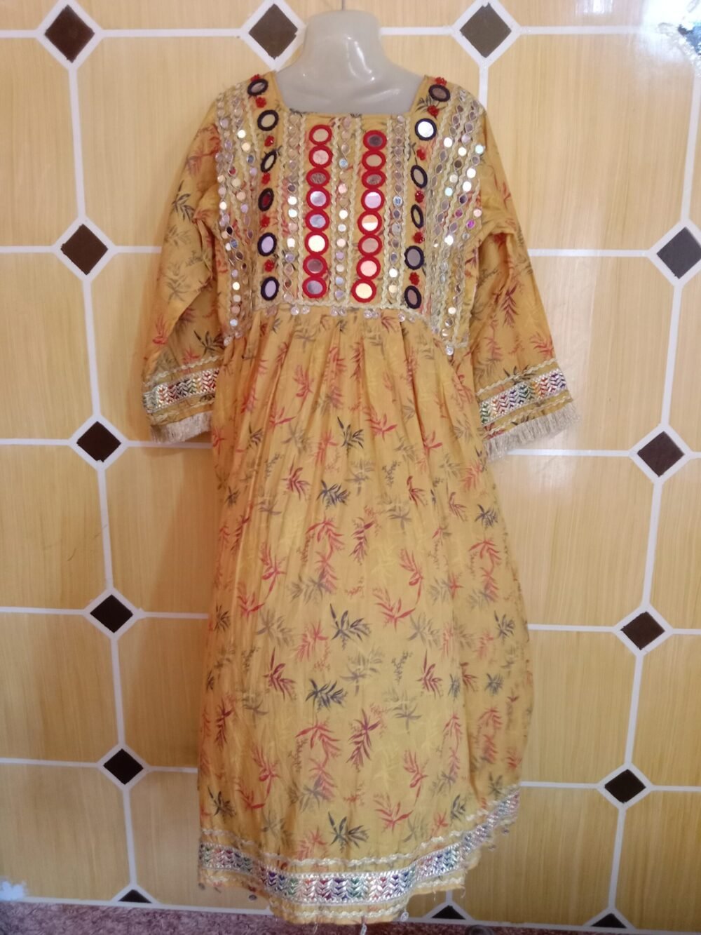 7 Powerful Reasons to Own a Mirror Chikankari Chunat Printed Frock Yellow to Your Wardrobe - Image 7