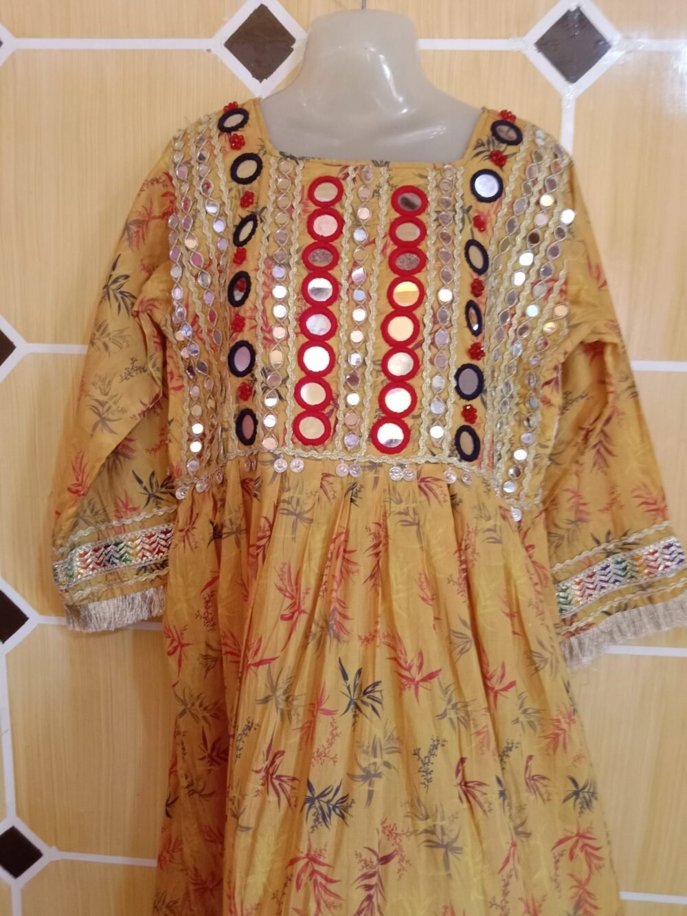 7 Powerful Reasons to Own a Mirror Chikankari Chunat Printed Frock Yellow to Your Wardrobe - Image 8